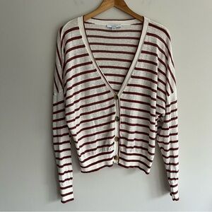 Ann Taylor Weekend Brown and White Striped Cardigan Large